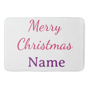 merry christmas pink blue name simple holidays pas bath mat