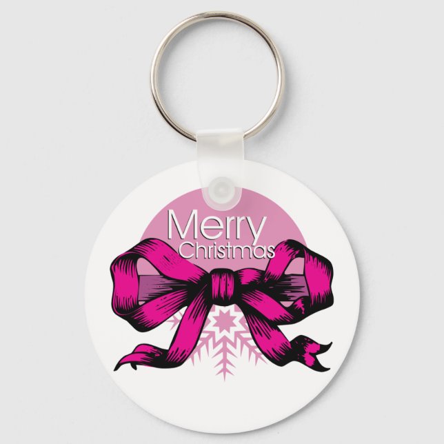 Merry Christmas Pink Bow Keychain (Front)
