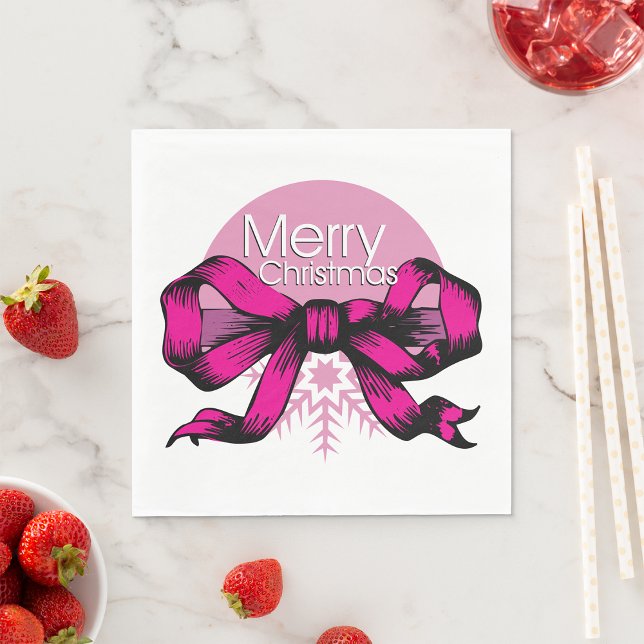 Merry Christmas Pink Bow Napkins (Creator Uploaded)