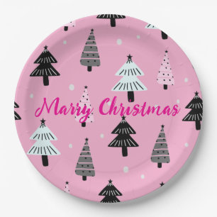 Merry Christmas pink Christmas decoration Paper Plates