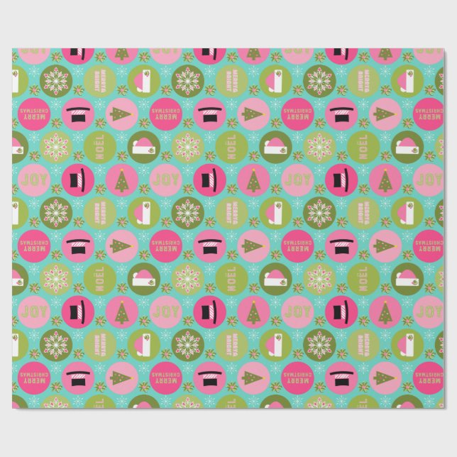 Merry Christmas Pink Christmas Wrapping Paper (Flat)