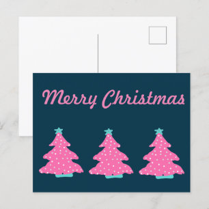 Merry Christmas Pink Contemporary Christmas Trees Postcard