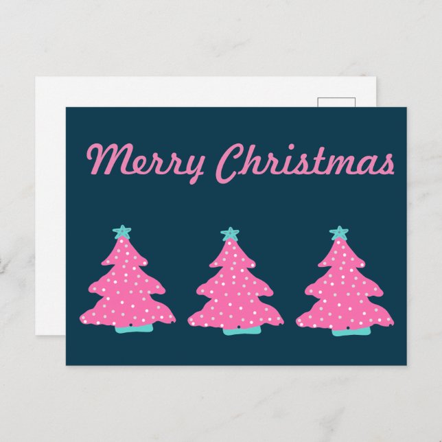 Merry Christmas Pink Contemporary Christmas Trees Postcard (Front/Back)