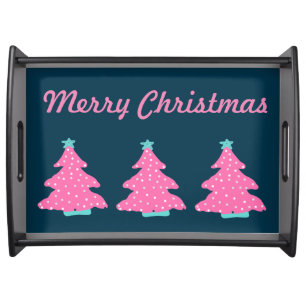 Merry Christmas Pink Contemporary Christmas Trees Serving Tray