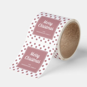 Merry Christmas Pink Dusty Rose Polka Dots Square Sticker