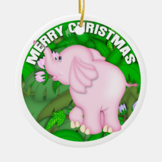 Merry Christmas Pink Elephant Ceramic Ornament