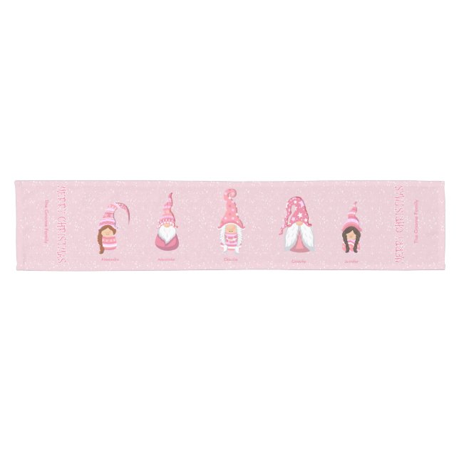 Merry Christmas Pink Five Gnomes Family Short Table Runner (Horizontal)