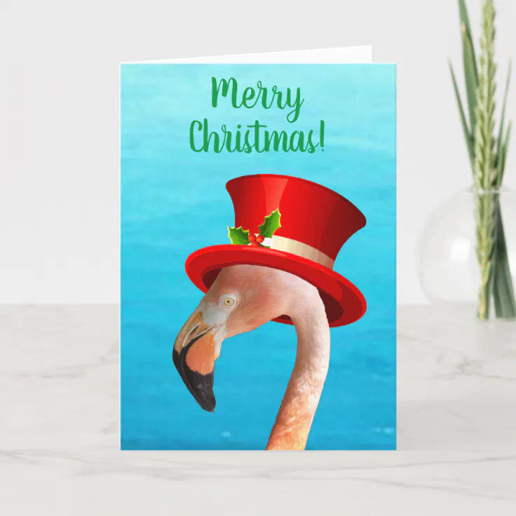 Merry Christmas Pink Flamingo Christmas Card Zazzle