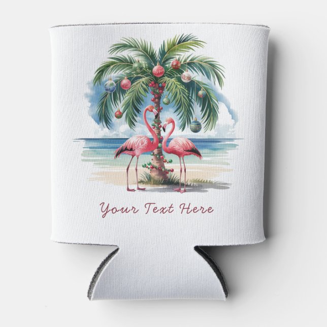 Merry Christmas Pink  Flamingo Personalized  Can Can Cooler (Front)