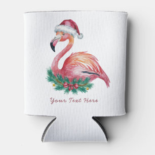 Merry Christmas Pink Flamingo Personalized Can Cooler