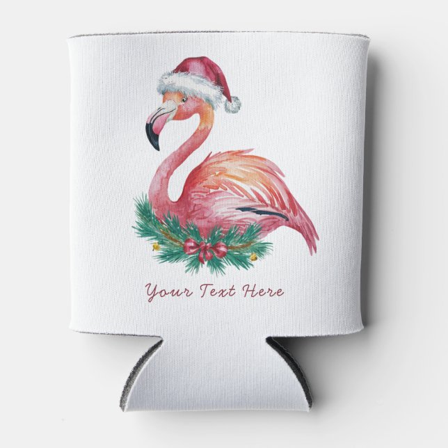  Merry Christmas Pink  Flamingo Personalized  Can Cooler (Front)