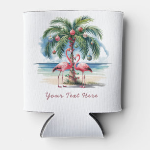 Merry Christmas Pink  Flamingo Personalized  Can Cooler