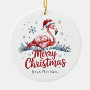 Merry Christmas Pink Flamingo Personalized Ceramic Ornament