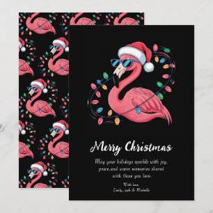 Merry Christmas Pink Flamingo Personalized Holiday Card