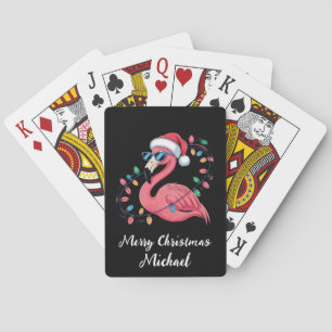Merry Christmas Pink Flamingo Personalized Poker Cards