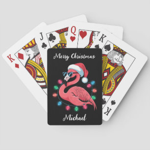 Merry Christmas Pink Flamingo Personalized Poker Cards