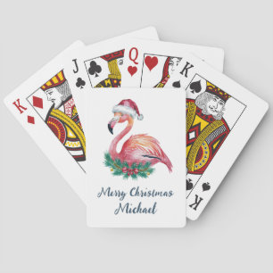 Merry Christmas Pink  Flamingo Personalized        Poker Cards