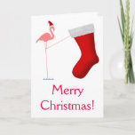 [ Thumbnail: Merry Christmas! - Pink Flamingo Silhouette Card ]