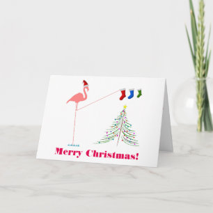 Merry Christmas! - Pink Flamingo Silhouette Holiday Card