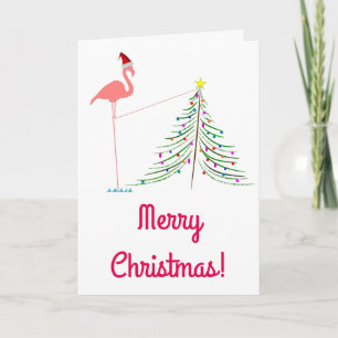 Merry Christmas! - Pink Flamingo Silhouette Holiday Card