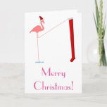 [ Thumbnail: Merry Christmas! - Pink Flamingo Silhouette Card ]