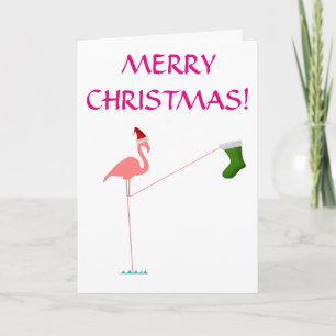 "MERRY CHRISTMAS!", Pink Flamingo Silhouette Holiday Card