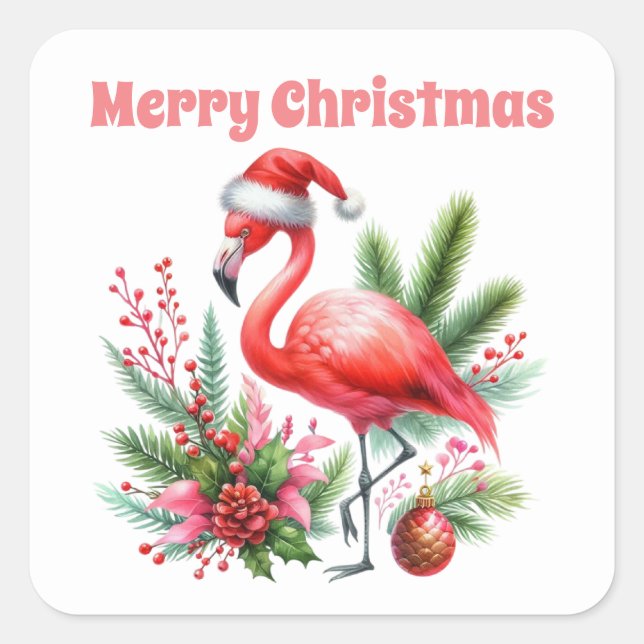 Merry Christmas pink flamingo Square Sticker (Front)