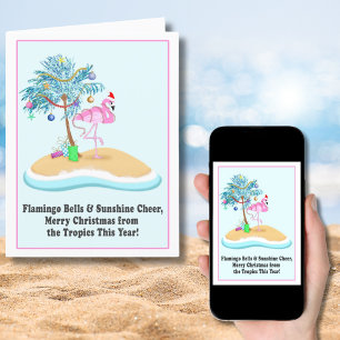 Merry Christmas Pink Flamingo Tropical Island Holiday Card