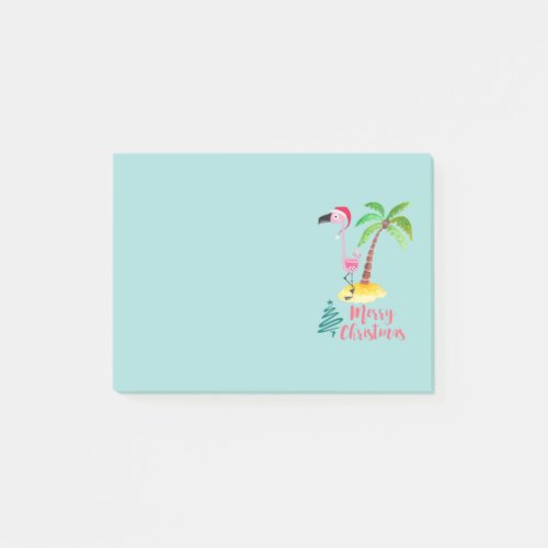 Merry Christmas Pink Flamingo With Palm Tree Post_it Notes