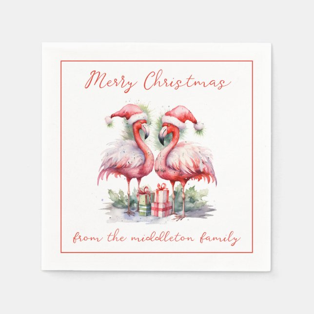 Merry Christmas Pink Flamingos Napkins (Front)