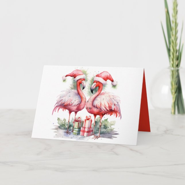 Merry Christmas Pink Flamingos Note Card (Front)