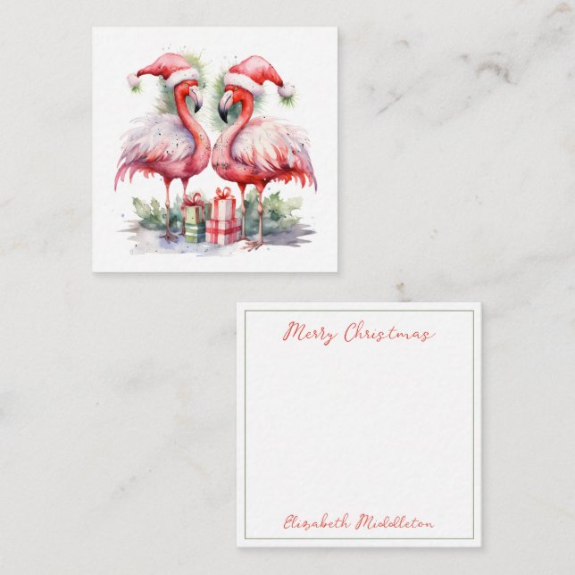 Merry Christmas Pink Flamingos Note Card (Front/Back)