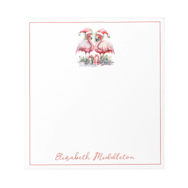 Merry Christmas Pink Flamingos Notepad (Front)