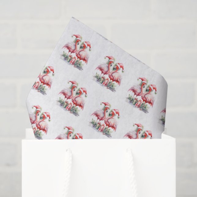 Merry Christmas Pink Flamingos Tissue Paper (Gift Bag)