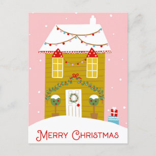 Merry Christmas Pink Gingerbread House Card