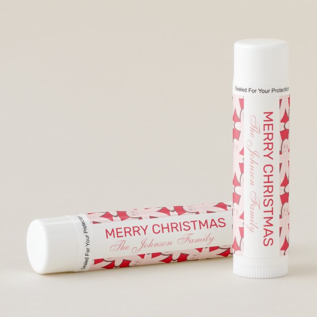 Merry Christmas Pink Gingerbread Stocking Stuffer Lip Balm (Front)