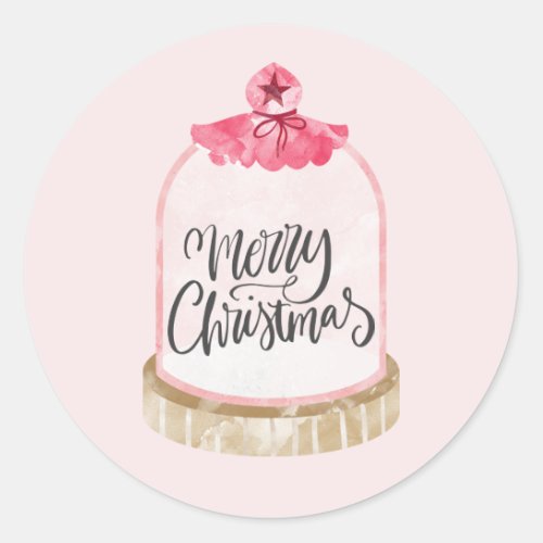 Merry Christmas Pink Glass Dome Classic Round Sticker