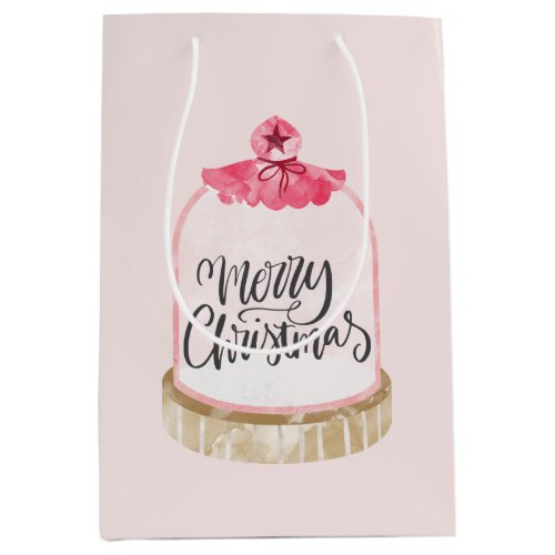 Merry Christmas Pink Glass Dome  Medium Gift Bag