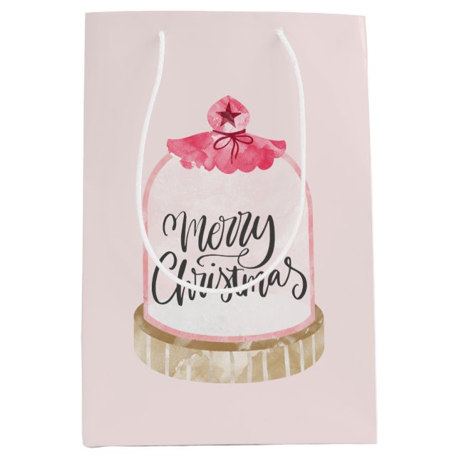 Merry Christmas Pink Glass Dome  Medium Gift Bag (Front)