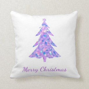 Merry Christmas, Pink glitter Christmas tree Throw Pillow