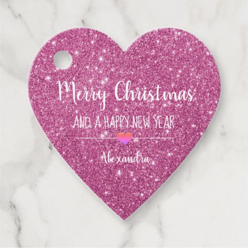 Merry Christmas pink glitter elegant name  Favor Tags