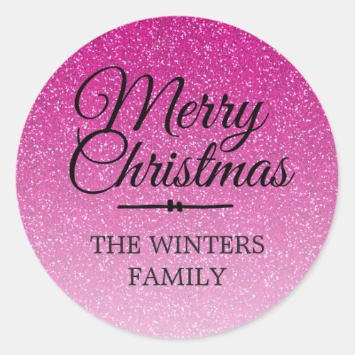 Merry Christmas Pink Glitter Ombre Envelope Seal