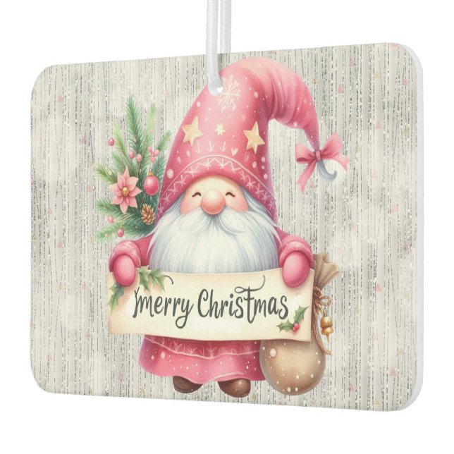 Merry Christmas Pink Gnome Glittery Air Freshener (Left)