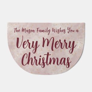 Merry Christmas Pink & Gold Festive Star Pattern Doormat