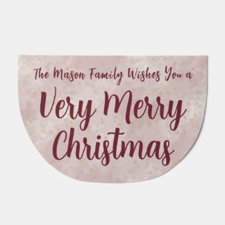 Merry Christmas Pink & Gold Festive Star Pattern Doormat
