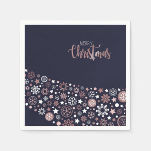 Merry Christmas Pink Gold Snowflake Napkins