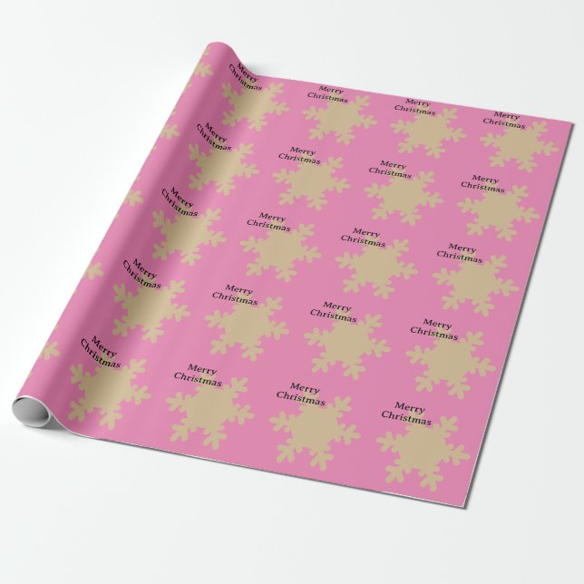 Merry Christmas Pink Gold Snowflake Patterns 2025 Wrapping Paper (Unrolled)