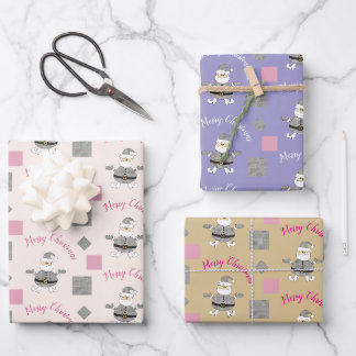 Merry Christmas Pink Modern Santa Wrapping Paper Sheets