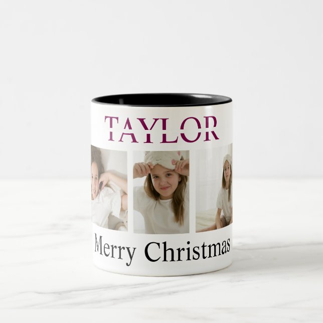 Merry Christmas Pink Mug – Own Photo And Name (Center)