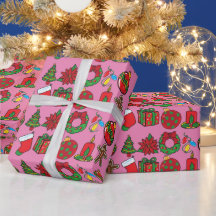 Merry Christmas Pink  Ornaments  Wrapping Paper